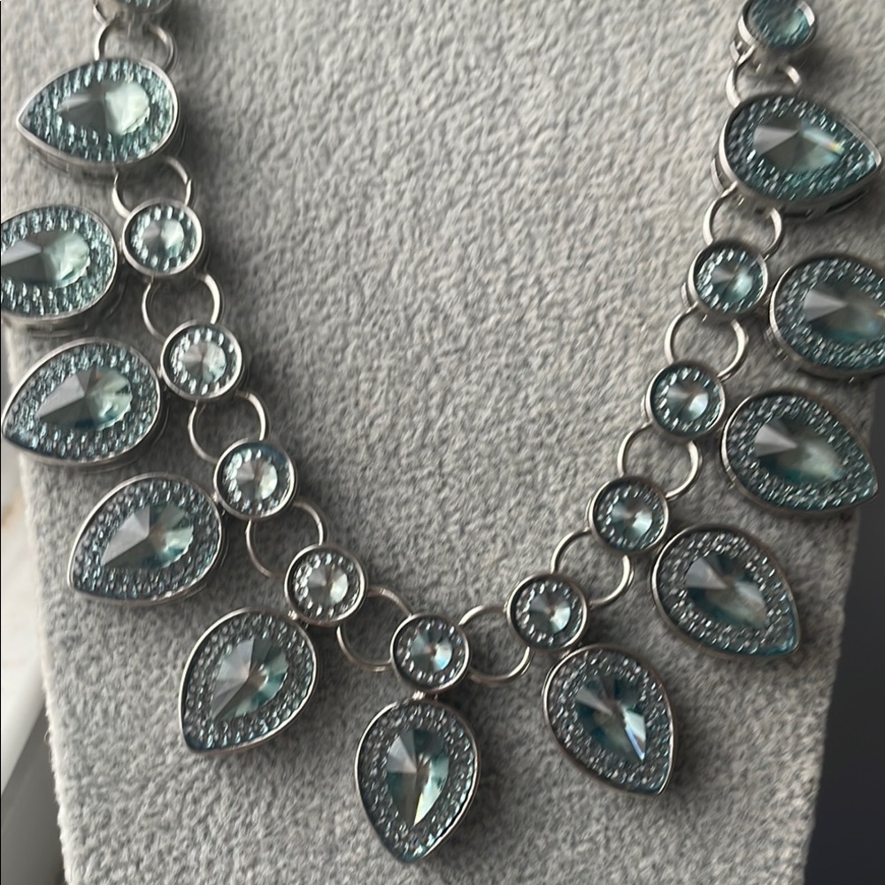 Charming Charlie Silver and Topaz Blue Teardrop Necklace with Crystal Accents